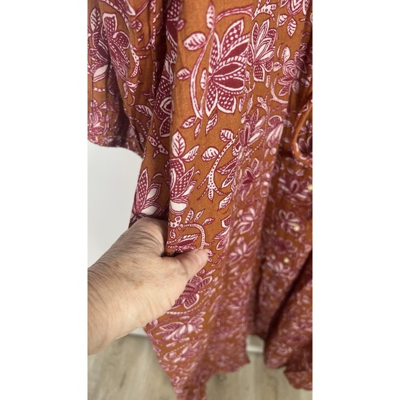 THE GREAT Medium Shoreline Coverup Floral Tan Tie-Waist Cottagecore MIDI Dress - Picture 12 of 16